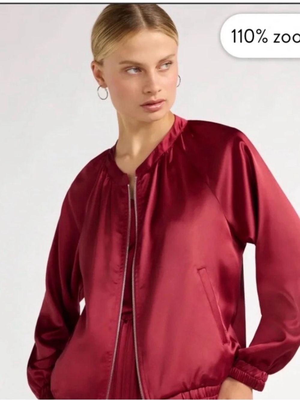 Women's Satin Bomber Jacket - Wine Red